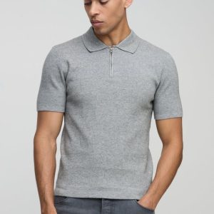 Muscle Fit Zip Neck Knitted Polo