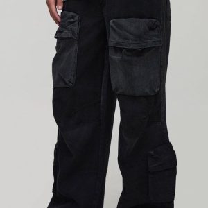 Baggy Fit Washed Multi Cargo Jeans