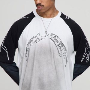 Oversized Boxy Raglan Faux Layer Graphic Washed T-Shirt