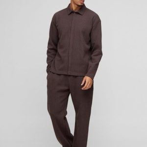 Oversized Two-tone Zip Ribbed Jersey Shirt & Straight Sweatpants Set