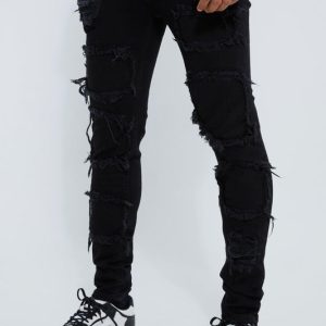 Skinny Stacked Distressed Ripped Jeans