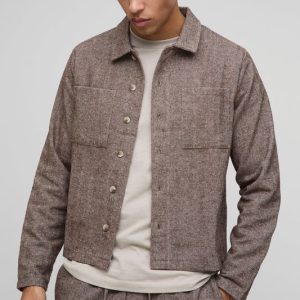 Regular Fit Herringbone Cargo Pocket Harrington