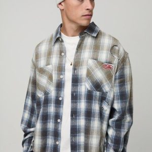 Oversized Boxy Washed Distressed Man Embroidered Shirt