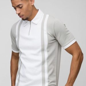 Slim Panelled Zip Neck Interlock Polo