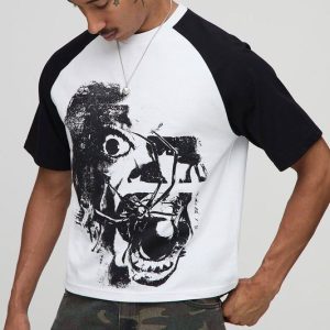 Shrunken Boxy Short Sleeve Raglan Graphic T-Shirt