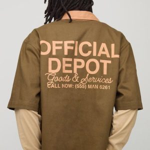 Oversized Twill Workwear Collared Shirt