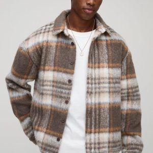 Oversized Brushed Flannel Shirt Jacket