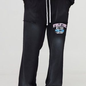 Spray Wash Double Waistband Flared Joggers