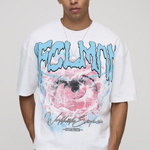 White Oversized Boxy Heavyweight Eye Printed T-Shirt