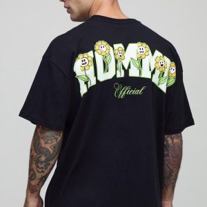 Black Oversized Homme Flower Market T-Shirt