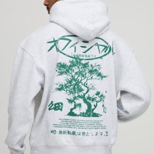 Ash Grey Oversized Bonsai Graphic Hoodie