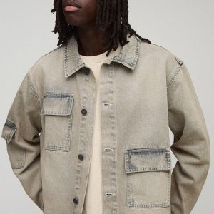 Regular Fit Washed Pocket Detail Denim Jacket