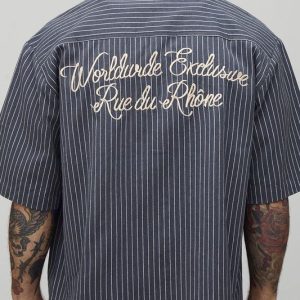 Oversized Half Sleeve Worldwide Embroidered Stripe Shirt