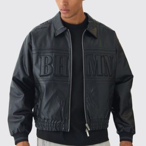 Oversized Boxy Badge PU Bomber Jacket