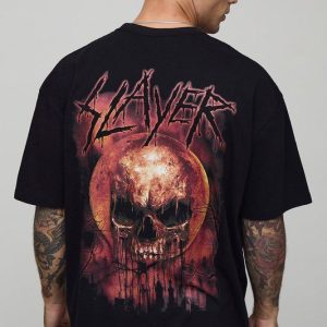 Black Oversized Slayer License Printed T-Shirt