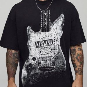 Black Oversized Nirvana License Printed T-Shirt
