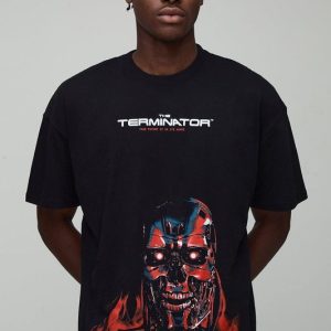 Black Oversized The Terminator License Printed T-Shirt