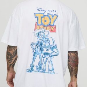 White Oversized Disney Pixar Toy Story License Printed T-Shirt