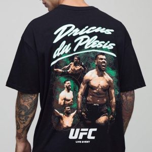 Black Oversized UFC Dricus Du Plessis License Printed T-Shirt