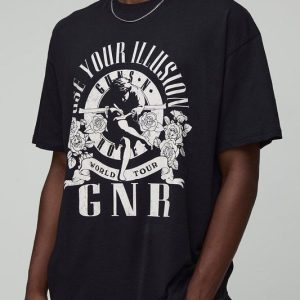 Black Oversized Guns N Roses License Printed T-Shirt