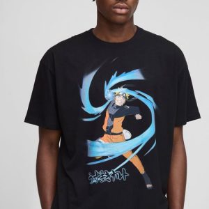 Black Oversized Naruto Anime License Printed T-Shirt