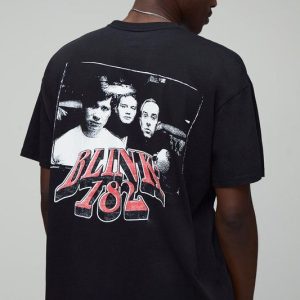 Black Oversized Blink 182 License Printed T-Shirt