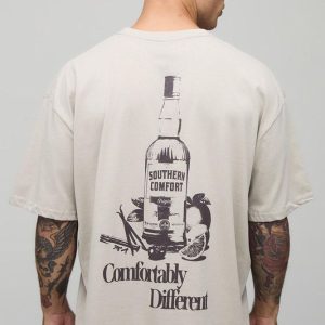 Stone Oversized Southern Comfort License Printed T-Shirt