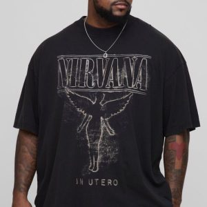 Plus Oversized Nirvana License Acid Wash Print T-Shirt