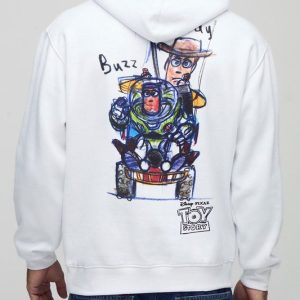 White Oversized Boxy Disney Pixar Toy Story License Printed Hoodie