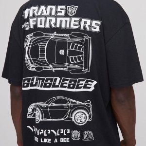 Tall Oversized Transformers License Print Washed T-Shirt