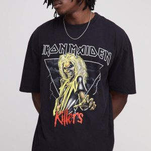 Tall Oversized Iron Maiden License Print Acid Wash T-Shirt
