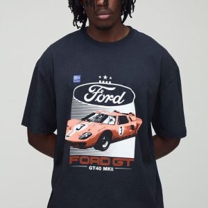 Tall Oversized Ford GT License Print Washed T-Shirt