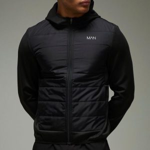 Man Active Lightweight Quilted Zip Through Regular Fit Hoodie