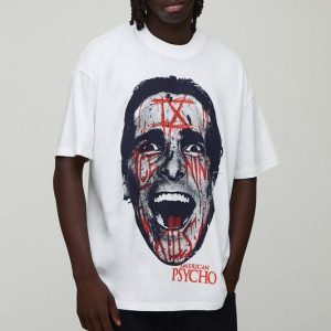 White Oversized American Psycho License Printed T-Shirt