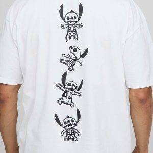 White Oversized Extended Neck Disney Lilo And Stitch License T-Shirt