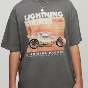 Charcoal Oversized Disney Pixar Cars License Printed T-Shirt