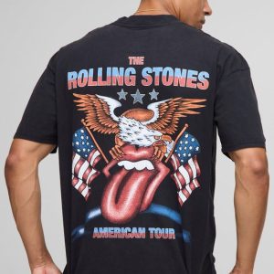 Black Oversized Extended Neck The Rolling Stones Acid Wash License T-shirt
