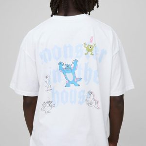 White Oversized Disney Monsters Inc License Graphic T Shirt