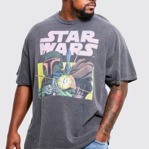 Plus Regular Fit Acid Wash Star Wars License T-shirt