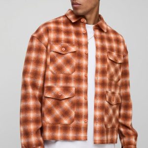 Oversized Cargo Heavyweight Flannel Shirt Jacket