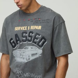 Oversized Boxy Stone Wash Western Graphic T-Shirt