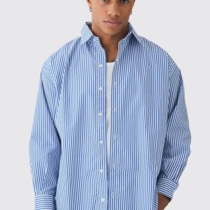 Oversized Striped Long Sleeve Shirt In Blue