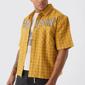 Oversized Small Plaid Double Pocket Boxy Shirt