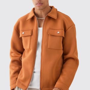 Boxy Neoprene Zip Shirt Jacket