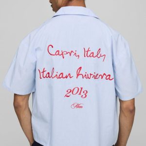 Oversized Boxy Capri Embroidered Stripe Shirt