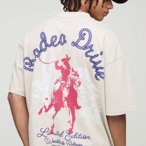 Oversized Boxy Rodeo Drive Western Graphic T-Shirt
