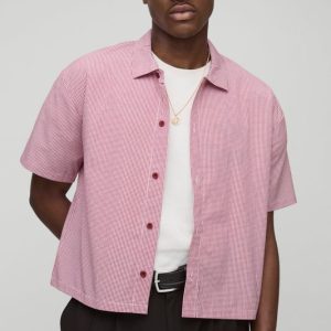 Oversized Boxy Micro Plaid Collared Shirt