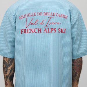 Oversized French Alps Embroidered Stripe Short Sleeve Shirt