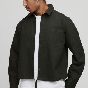 Long Sleeve Embroidered Boxy Oversized Bungee Hem Poplin Shirt