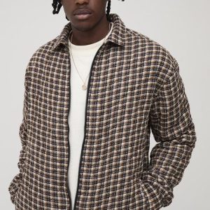 Tall Regular Fit Boucle Check Zip Up Overshirt